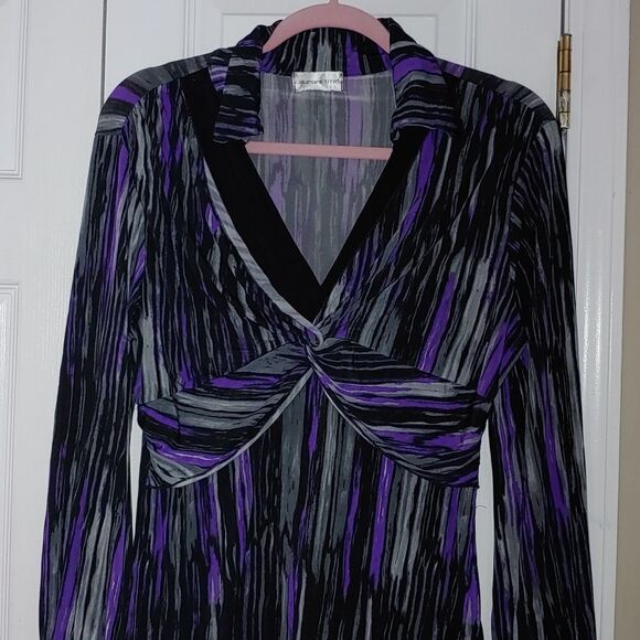 Laura Petites purple gray black collar  blouse - Picture 3 of 5
